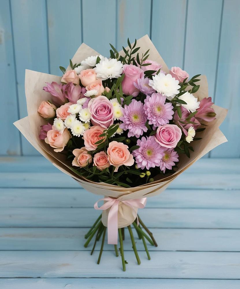 Букет цветов из: Хризантемы, Розы и Альстромерии в Иннополисе
