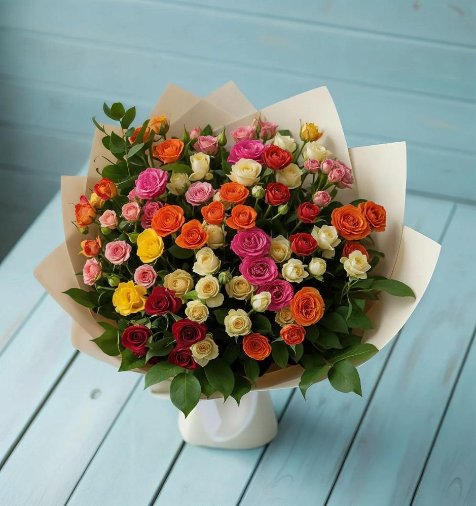 Букет Микс из разноцветных кустовых роз в Иннополисе
