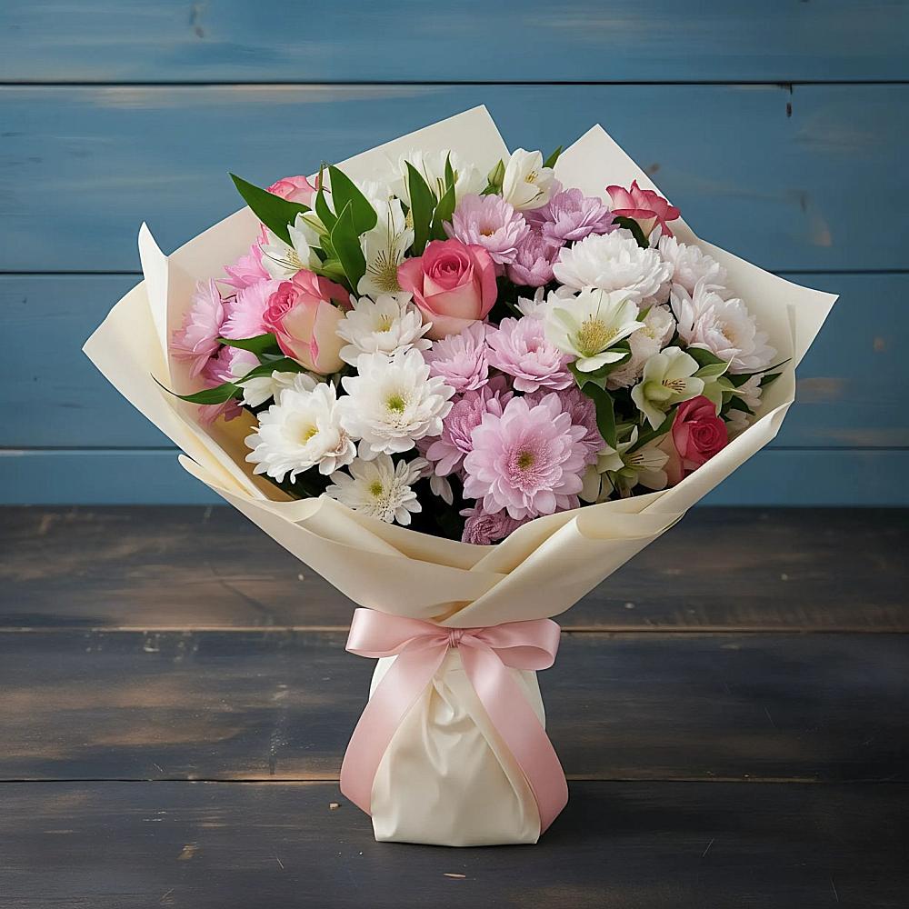 Букет цветов из: Хризантемы, Альстромерии и Розы в Иннополисе